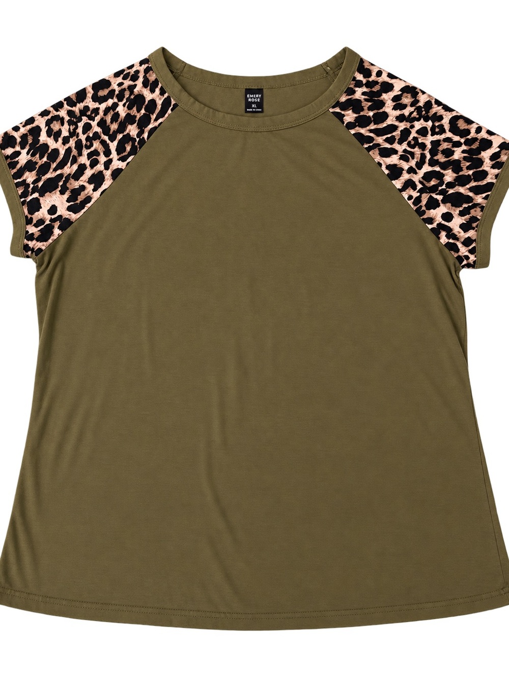 Leopard Sleeve Olive Raglan Tee - Kids